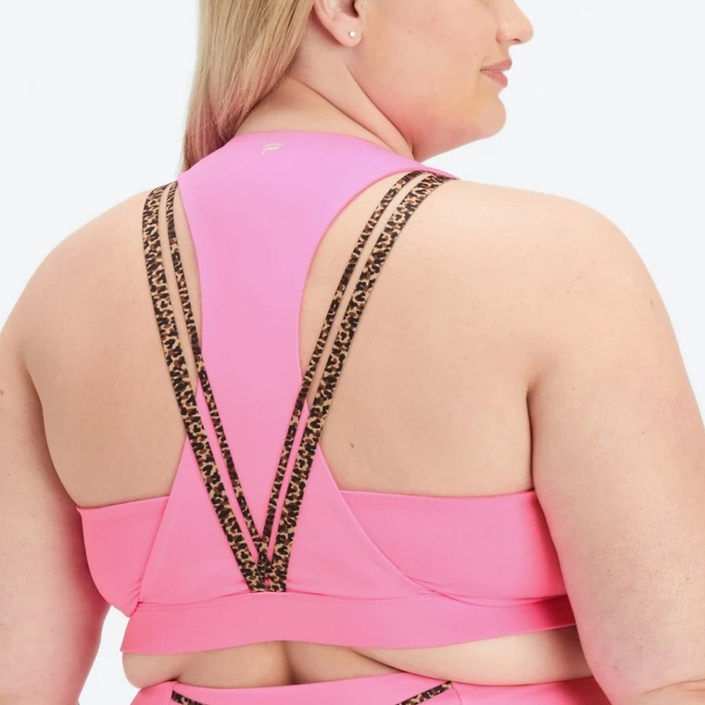 Fabletics Pink Sports Bra with Leopard Straps